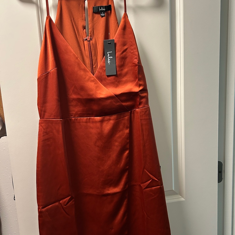 Lulu's Red Sheath Cocktail Dress with Plunge Neckline